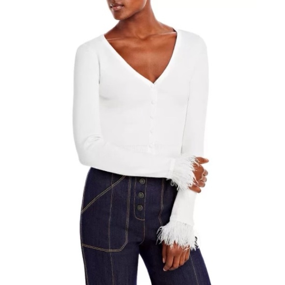 AQUA Feather Cuff Cropped Cardigan